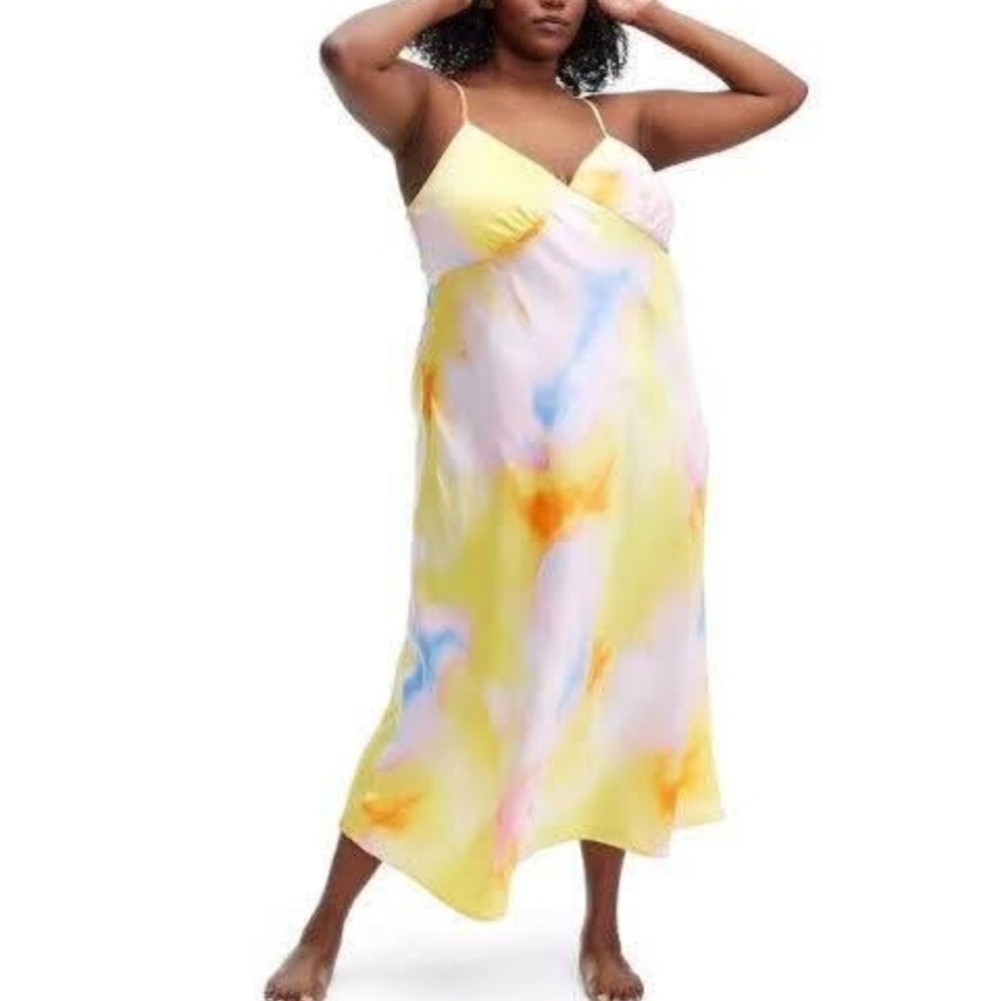 Diane Von Furstenberg intimate sleep dress Plus size XXL, tie dye print satin. - Picture 3 of 15